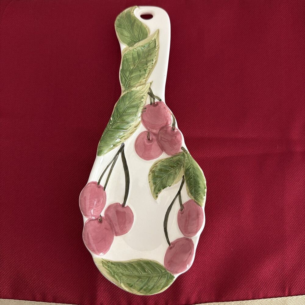 Vintage Ceramic Cherries Design Spoon Rest made in Japan